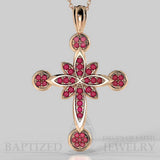 Ruby Flower Cross Pendant In 14K Gold (0.52 Ctw) - 14K Rose Gold