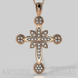 Natural Diamonds Flower Cross Pendant In 14K Gold (0.46 Ctw) - 14K Rose Gold