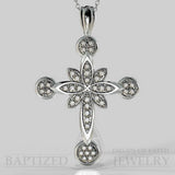 Natural Diamonds Flower Cross Pendant In 14K Gold (0.46 Ctw) - 14K White Gold