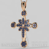 Blue Sapphire Flower Cross Pendant In 14K Gold (0.52 Ctw) - 14K Rose Gold