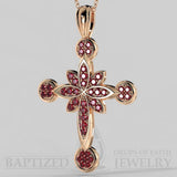 Ruby Flower Cross Pendant In 14K Gold (0.52 Ctw) - 14K Rose Gold