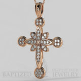 Natural Diamonds Flower Cross Pendant In 14K Gold (0.46 Ctw) - 14K Rose Gold
