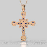 Blue Sapphire Flower Cross Pendant In 14K Gold (0.52 Ctw) - 14K Rose Gold