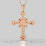 Ruby Flower Cross Pendant In 14K Gold (0.52 Ctw) - 14K Rose Gold