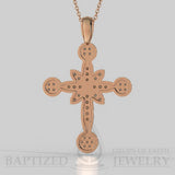 Natural Diamonds Flower Cross Pendant In 14K Gold (0.46 Ctw) - 14K Rose Gold
