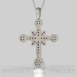 Blue Sapphire Flower Cross Pendant In 14K Gold (0.52 Ctw) - 14K White Gold