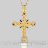 Blue Sapphire Flower Cross Pendant In 14K Gold (0.52 Ctw) - 14K Yellow Gold