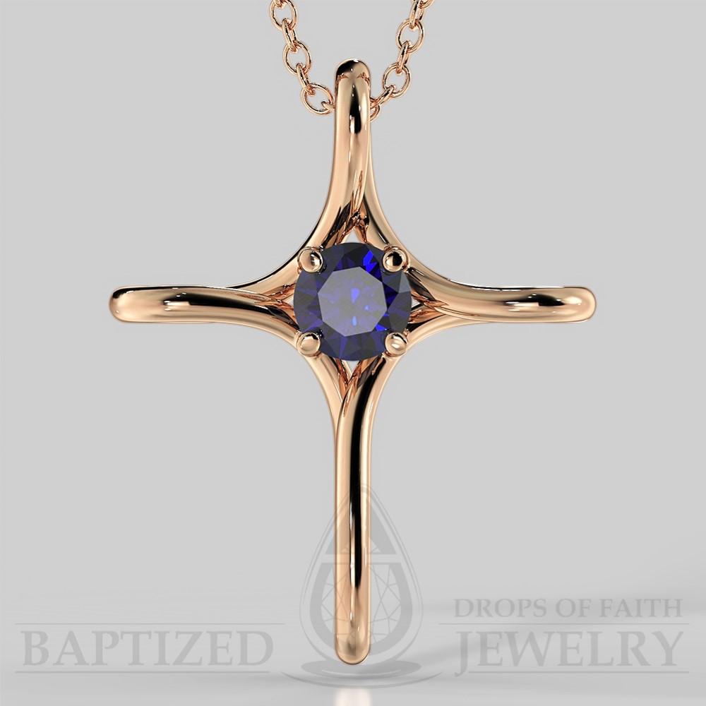 Blue Sapphire Infinity Cross Pendant In 14K Gold (0.5 Ct) - 14K Rose Gold