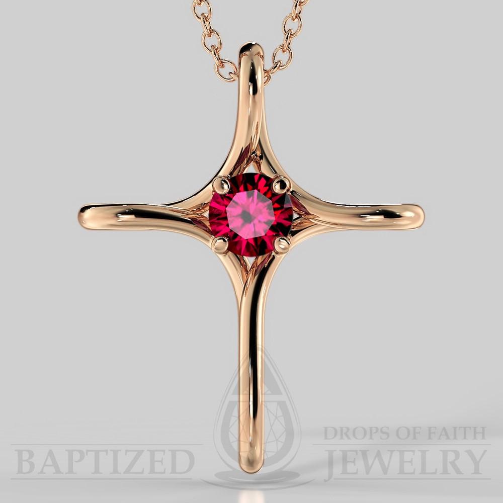 Ruby Infinity Cross Pendant In 14K Gold (0.5 Ct) - 14K Rose Gold