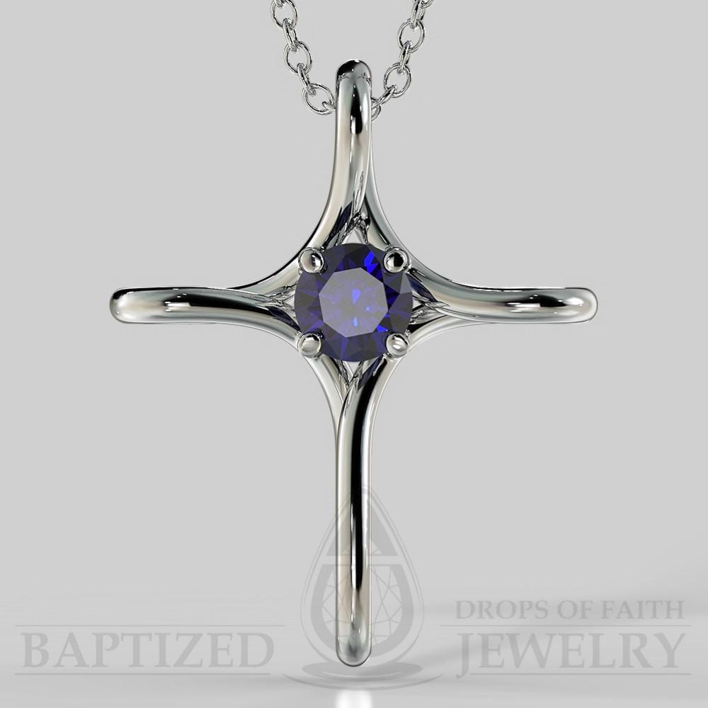 Infinity Cross Pendant With Blue Sapphire (lab Created, 0.5 Carat). - Sterling Silver 925