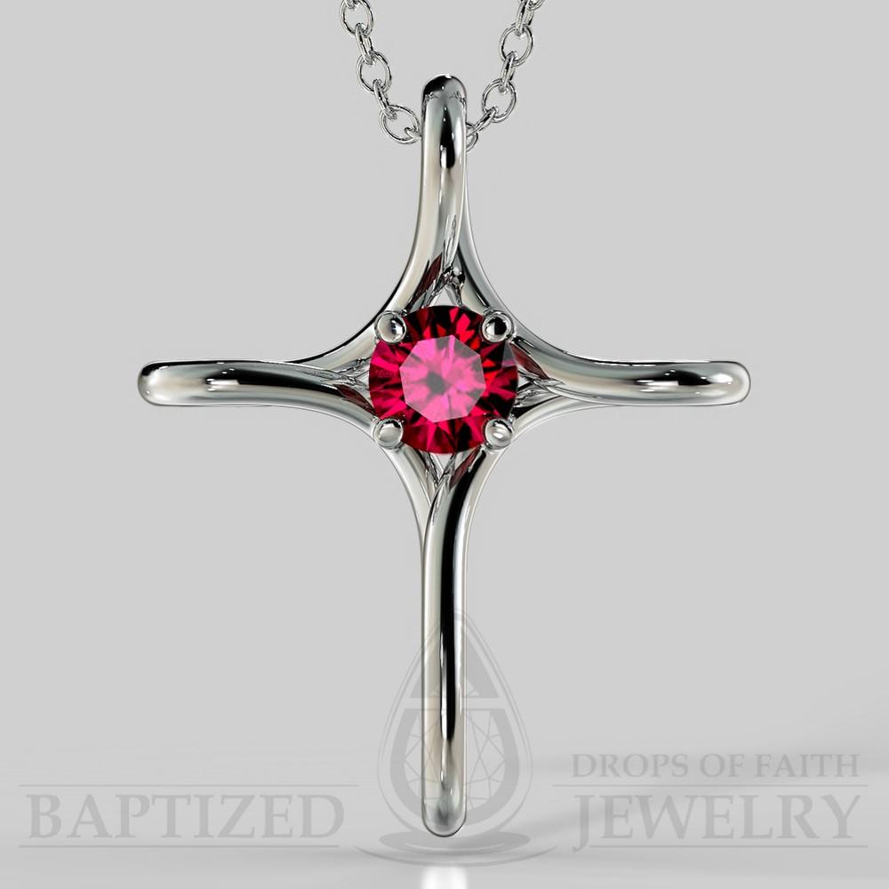 Infinity Cross Pendant With Ruby (Clarity Enhanced, 0.5 Carat). - Sterling Silver 925
