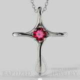 Infinity Cross Pendant With Ruby (Clarity Enhanced, 0.5 Carat). - Sterling Silver 925