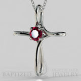 Infinity Cross Pendant With Ruby (Clarity Enhanced, 0.5 Carat). - Sterling Silver 925
