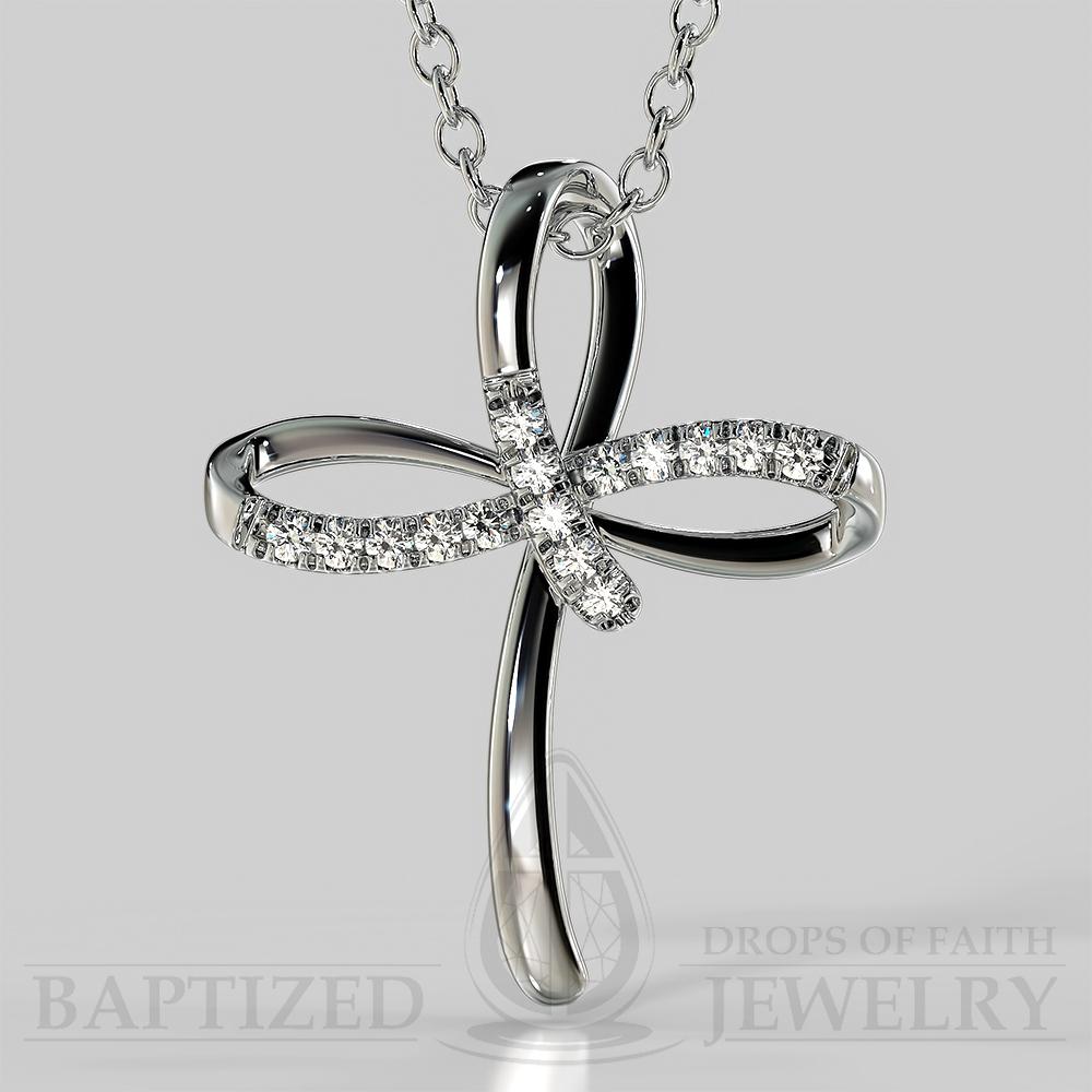 Natural Diamond Clover Cross Pendant In 14K Gold (0.15 Ctw) - 14K White Gold