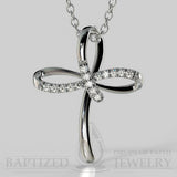Natural Diamond Clover Cross Pendant In 14K Gold (0.15 Ctw) - 14K White Gold