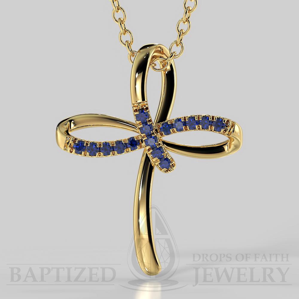 Blue Sapphire Clover Cross Pendant In 14K Gold (0.16 Ctw) - 14K Yellow Gold