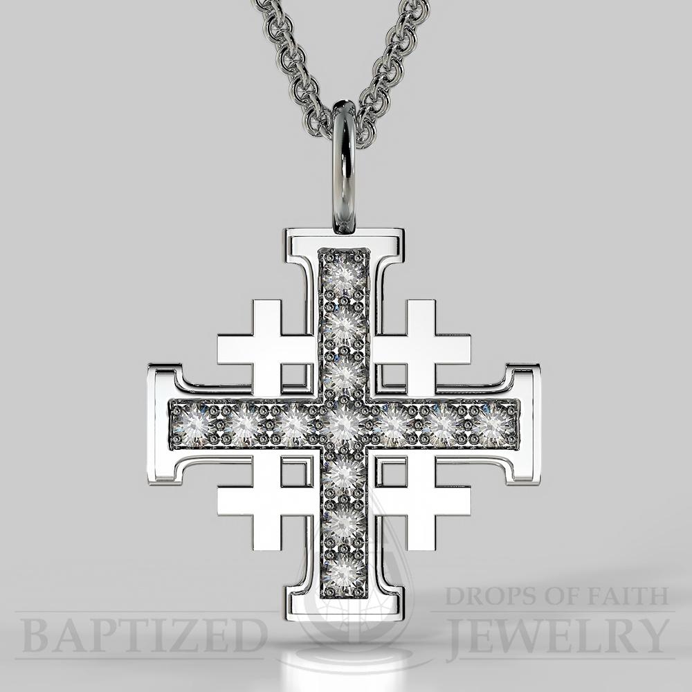 Natural Diamond Jerusalem Cross Pendant In 14K Gold (0.5 Ctw) - 14K White Gold