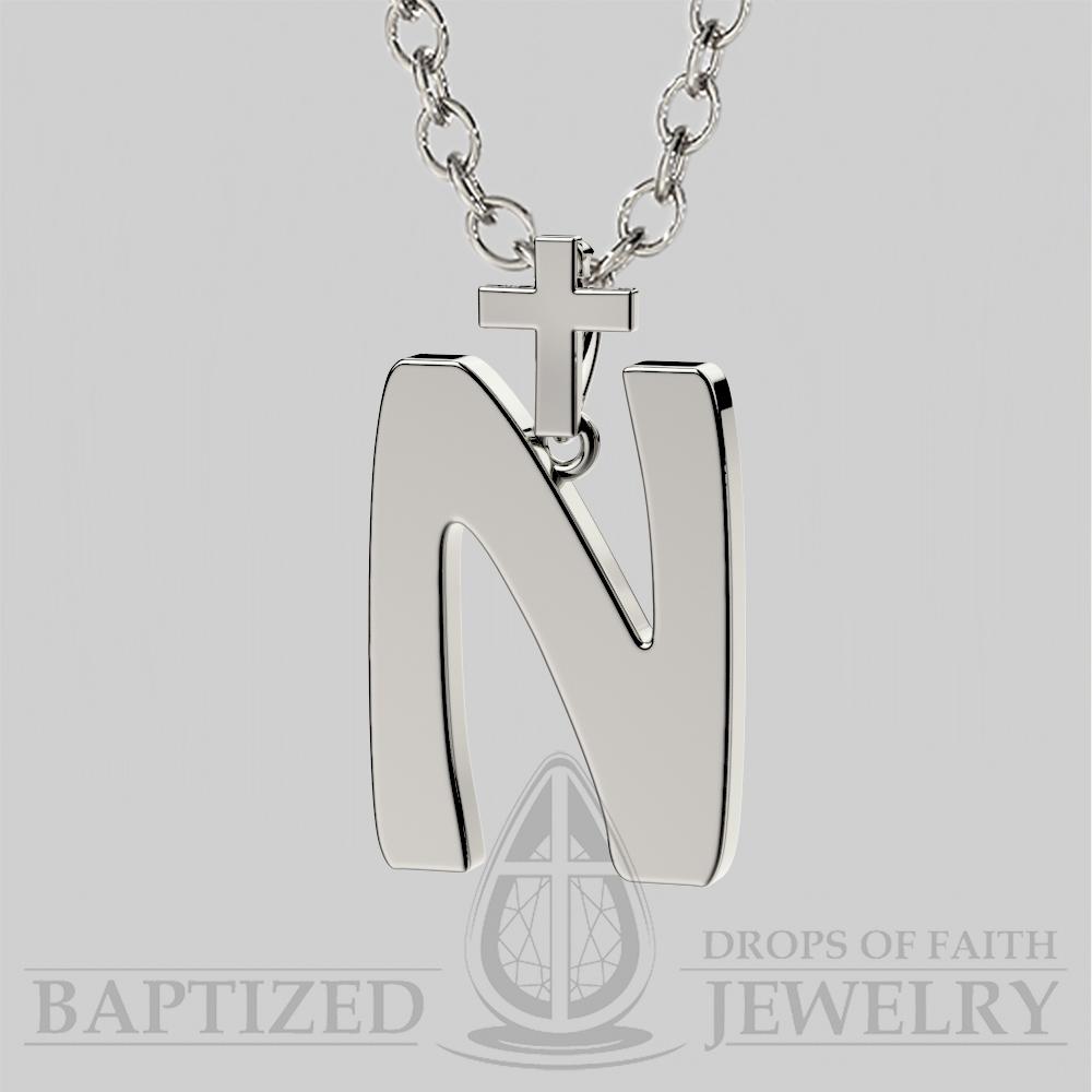 N Letter Pendant In 14K White Gold  - 14K White Gold