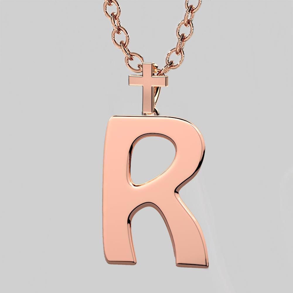 R Letter Pendant In 14K Rose Gold  - 14K Rose Gold