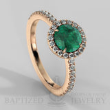 Round Cut Emerald & Diamonds Halo Engagement Ring (0.5ct + 0.25ctw) - 14K Rose Gold
