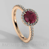 Round Cut Ruby & Diamonds Halo Engagement Ring  (0.5ct + 0.25ctw) - 14K Rose Gold