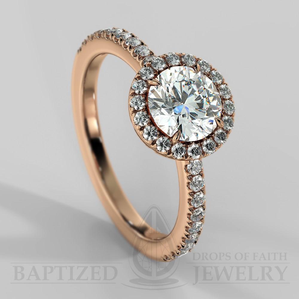 Round Cut Natural Diamond Halo Engagement Ring (0.5ct + 0.25ctw) - 14K Rose Gold