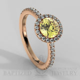 Round Cut Fancy Light Yellow Diamond Halo Engagement Ring (0.5ct + 0.25ctw) - 14K Rose Gold