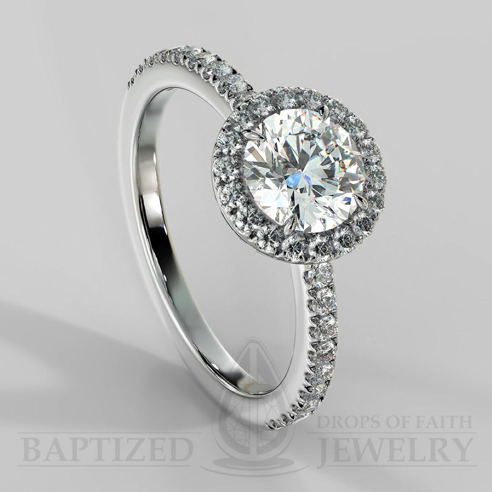 Round Cut Cubic Zirconia Halo Silver Ring (0.5 Ct + 0.25 Ctw) - Sterling Silver 925