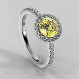 Round Cut Fancy Light Yellow Diamond Halo Engagement Ring (0.5ct + 0.25ctw) - 14K White Gold