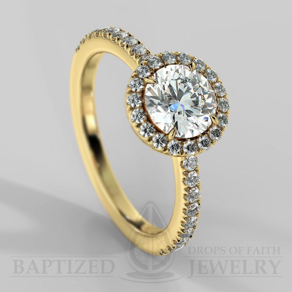 Round Cut Natural Diamond Halo Engagement Ring (0.5ct + 0.25ctw) - 14K Yellow Gold