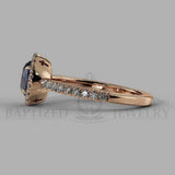Round Cut Blue Sapphire & Diamonds Halo Engagement Ring (0.5ct + 0.25ctw) - 14K Rose Gold