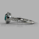 Round Cut Emerald & Diamonds Halo Engagement Ring (1 Ct + 0.35ctw) - 14K White Gold