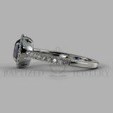 Round Cut Blue Sapphire & Diamonds Halo Engagement Ring (0.5ct + 0.25ctw) - 14K White Gold
