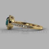 Round Cut Emerald & Diamonds Halo Engagement Ring (1 Ct + 0.35ctw) - 14K Yellow Gold