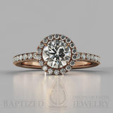 Round Cut Natural Diamond Halo Engagement Ring (0.5ct + 0.25ctw) - 14K Rose Gold