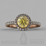 Round Cut Fancy Light Yellow Diamond Halo Engagement Ring (0.5ct + 0.25ctw) - 14K Rose Gold