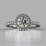 Round Cut Natural Diamond Halo Engagement Ring (0.5ct + 0.25ctw) - 14K White Gold