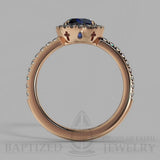 Round Cut Blue Sapphire Halo Engagement Ring (1 Ct + 0.35ctw) - 14K Rose Gold
