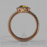 Round Cut Fancy Light Yellow Diamond Halo Engagement Ring (0.5ct + 0.25ctw) - 14K Rose Gold