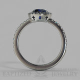 Round Cut Blue Sapphire & Cubic Zirconia Halo Silver Ring (0.5 Ct + 0.25 Ctw) - Sterling Silver 925