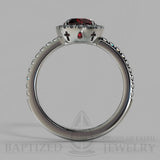 Round Cut Ruby & Cubic Zirconia Halo Silver Ring (0.5 Ct + 0.25 Ctw) - Sterling Silver 925