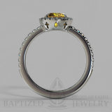 Round Cut Fancy Light Yellow Diamond Halo Engagement Ring (0.5ct + 0.25ctw) - 14K White Gold