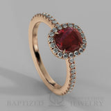 Cushion Cut Ruby & Diamonds Halo Engagement Ring  (0.5ct + 0.25ctw) - 14K Rose Gold