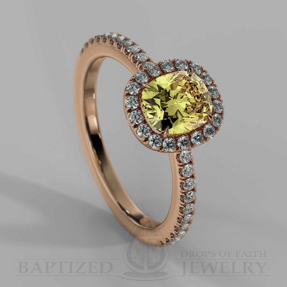Cushion Cut Fancy Light Yellow Diamond Halo Engagement Ring (0.5ct + 0.25ctw) - 14K Rose Gold