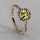 Cushion Cut Fancy Light Yellow Diamond Halo Engagement Ring (0.5ct + 0.25ctw) - 14K Rose Gold