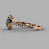 Cushion Cut Blue Sapphire & Diamonds Halo Engagement Ring (0.5ct + 0.25ctw) - 14K Rose Gold