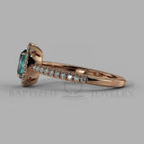 Cushion Cut Emerald & Diamonds Halo Engagement Ring  (1 + 0.35 Ctw) - 14K Rose Gold