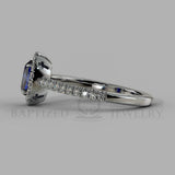 Cushion Cut Blue Sapphire & Diamonds Halo Engagement Ring (0.5ct + 0.25ctw) - 14K White Gold