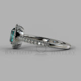 Cushion Cut Emerald & Diamonds Halo Engagement Ring  (1 + 0.35 Ctw) - 14K White Gold