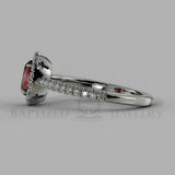 Cushion Cut Ruby & Diamonds Halo Engagement Ring   (1 + 0.35 Ctw) - 14K White Gold